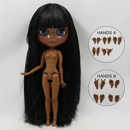 ICY DBS blyth doll super black skin joint body shiny face 30cm anime nude doll toy doll girls gift African American skin tone