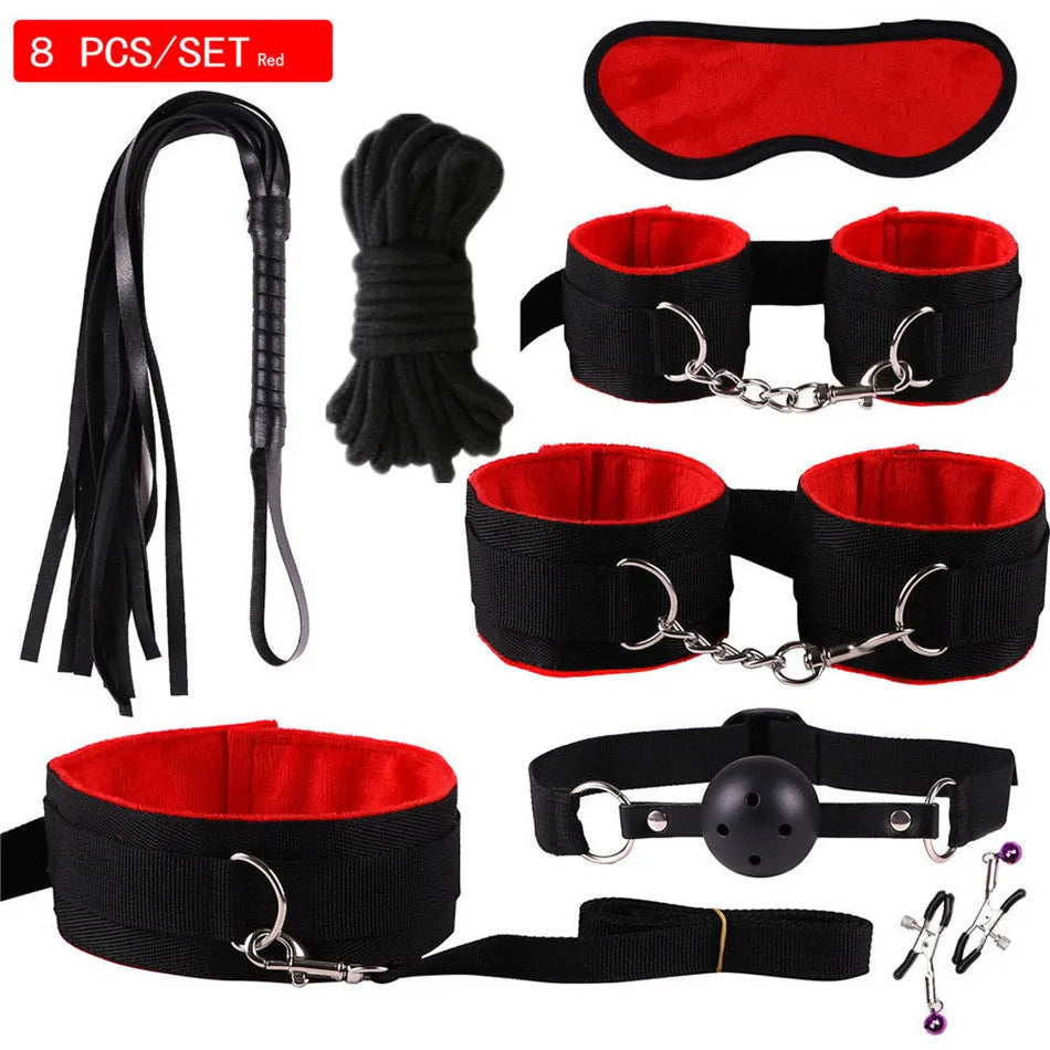 Exotic Accessories Nylon Sex Bondage Set Sexy Lingerie Handcuffs Whip Rope Anal Vibrator Adult Sex Toy for Couples