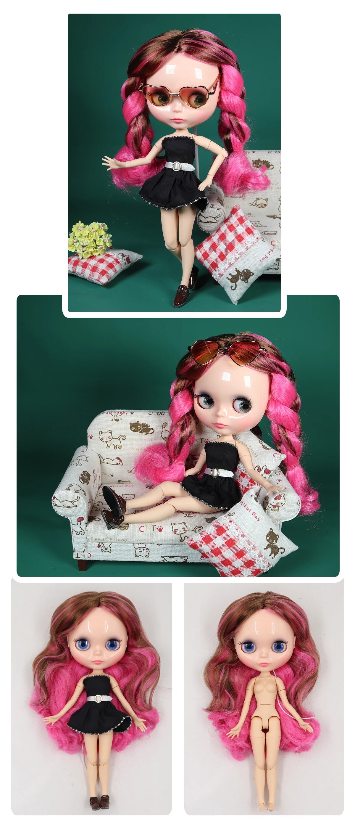 ICY DBS Blyth Doll 1/6 bjd pink and brown hair joint body 30cm girls gift anime nude doll