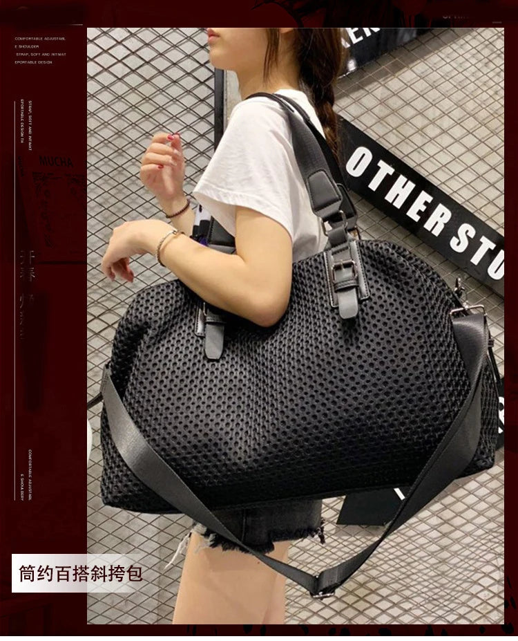 Women's Large Capacity Polyester Travel Tote Bag – Zipper Closure, Black