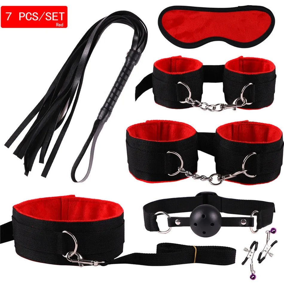 Exotic Accessories Nylon Sex Bondage Set Sexy Lingerie Handcuffs Whip Rope Anal Vibrator Adult Sex Toy for Couples