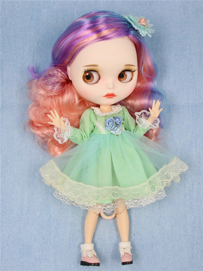 ICY DBS Blyth doll 1/6 bjd joint body dark skin shiny face blue hair white skin matte face Multi-colored hair 30CM toy anime