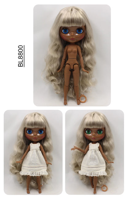 ICY DBS blyth doll super black skin joint body shiny face 30cm anime nude doll toy doll girls gift African American skin tone