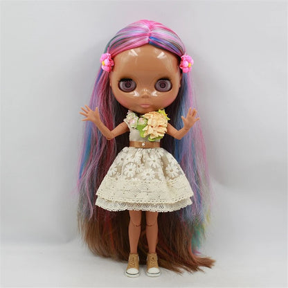 ICY DBS Blyth Doll colorful hair Multi-colored hair Joint body dark skin shiny face 1/6 bjd 30cm toy