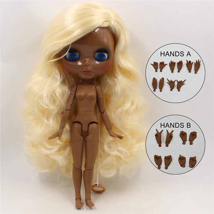 ICY DBS blyth doll super black skin joint body shiny face 30cm anime nude doll toy doll girls gift African American skin tone