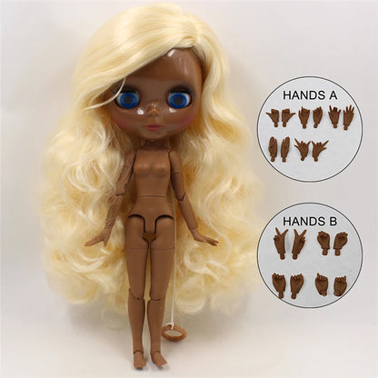 ICY DBS blyth doll super black skin joint body shiny face 30cm anime nude doll toy doll girls gift African American skin tone