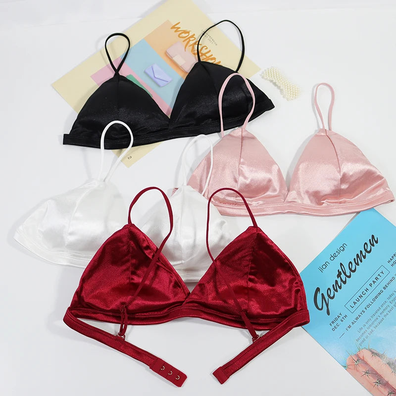 Women's French Style Bra Girl Wrapped Chest Adjustable Shoulder Strap Single Buckle Satin Sexy Tube Top Underwear Lingerie