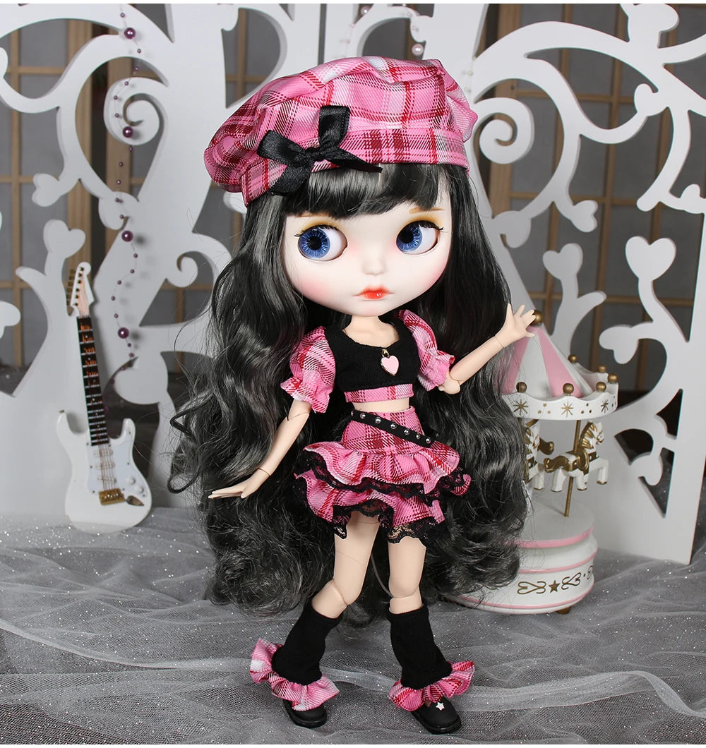 ICY DBS Blyth doll clothes pink dress Berets Plaid skirt anime suit cool outfits cosplay girl