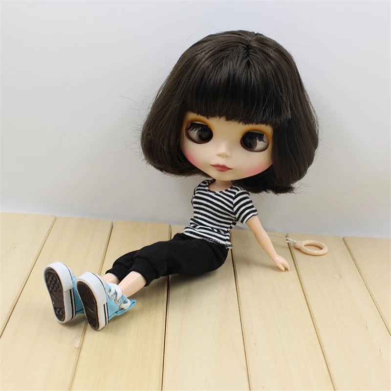 ICY DBS Blyth doll 1/6 bjd toy short black hair with crosseye crosseyes matte face BL950 30cm cute doll girl anime