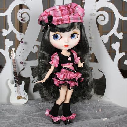 ICY DBS Blyth doll clothes pink dress Berets Plaid skirt anime suit cool outfits cosplay girl