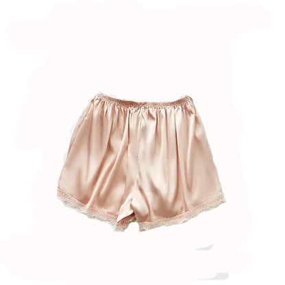 Women Spring Summer Satin Silk Lace Safety Shorts Pants Sweet Loose Elastic Home Sleep Shorts Nightwear Bottom Thin Pajamas