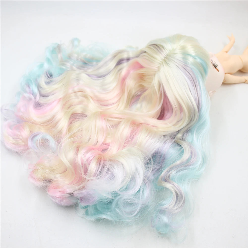 ICY DBS blyth doll rbl scalp and dome wavy hair multi-color wig for custom doll anime toy white skin mix hair