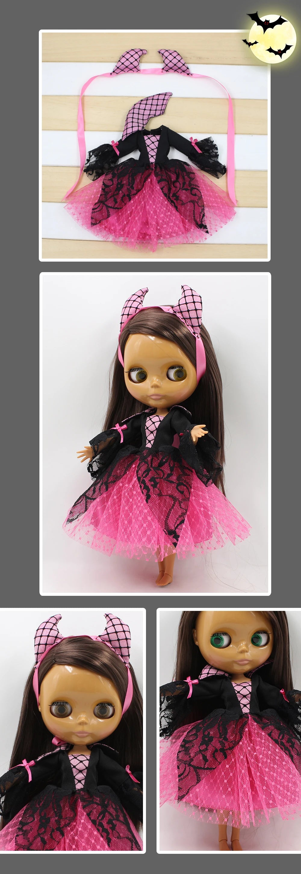 ICY DBS Blyth doll clothes halloween suit pink dress ghost Vampire hat cosplay outfits toy