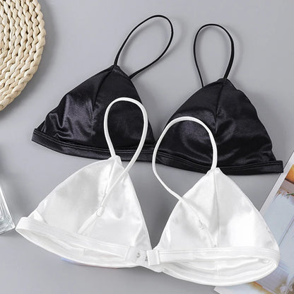 Women's French Style Bra Girl Wrapped Chest Adjustable Shoulder Strap Single Buckle Satin Sexy Tube Top Underwear Lingerie