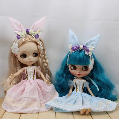 ICY DBS Blyth doll licca toy clothes lace wedding dress rabbit headdress anime bunny suit girls gift