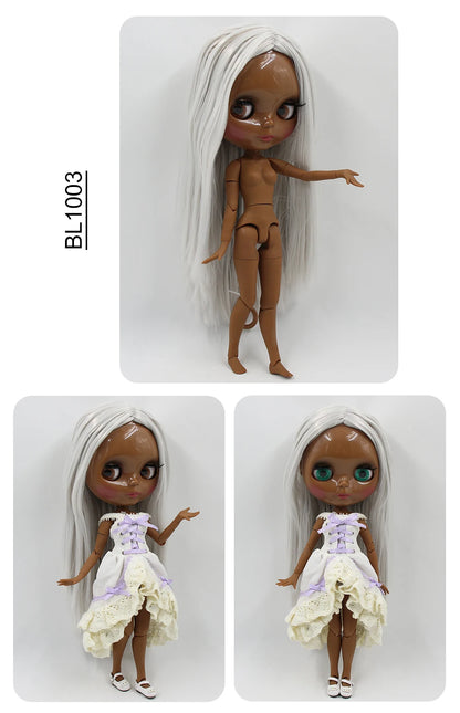 ICY DBS blyth doll super black skin joint body shiny face 30cm anime nude doll toy doll girls gift African American skin tone