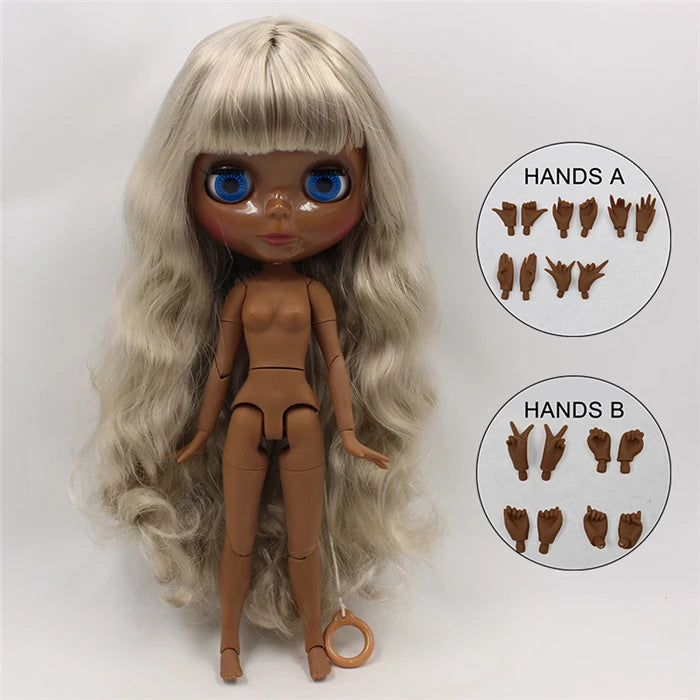 ICY DBS blyth doll super black skin joint body shiny face 30cm anime nude doll toy doll girls gift African American skin tone