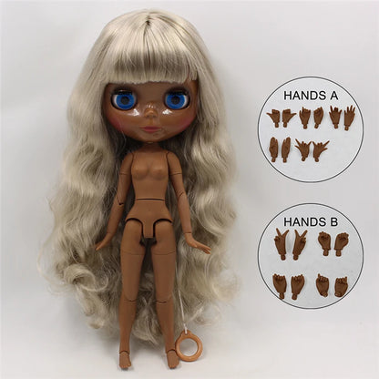ICY DBS blyth doll super black skin joint body shiny face 30cm anime nude doll toy doll girls gift African American skin tone