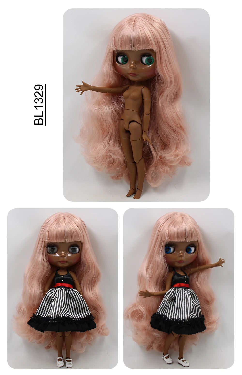 ICY DBS blyth doll super black skin joint body shiny face 30cm anime nude doll toy doll girls gift African American skin tone