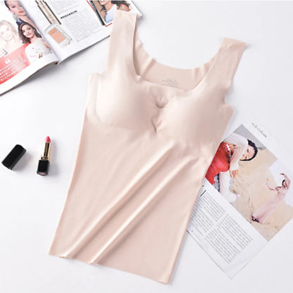 Ice Silk Tank Top Wireless Paded Lingerie Push Up Seamless Padded Vest Crop Top Tee Camisole Feminino Comfortable Sleep Cami