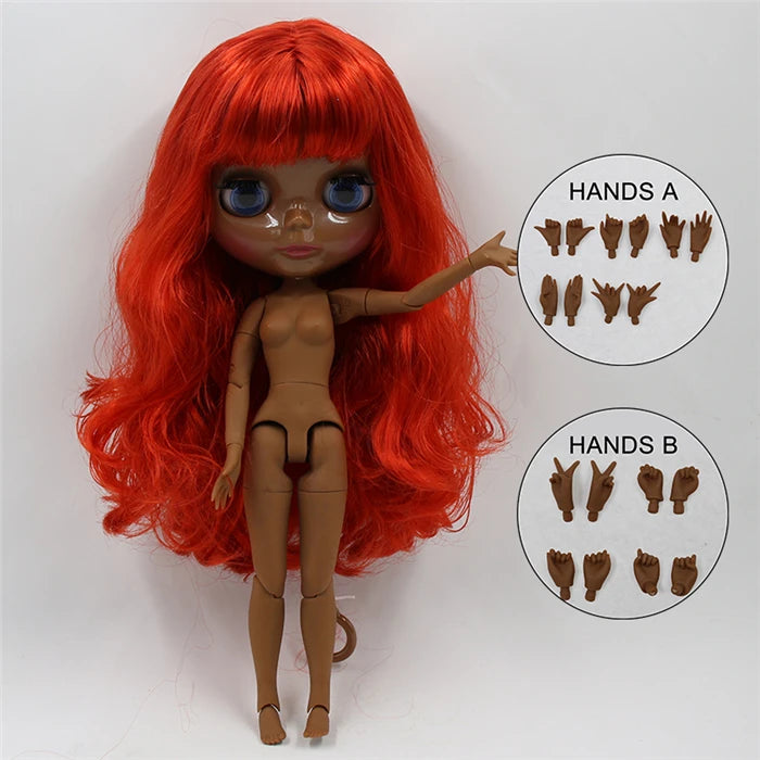 ICY DBS blyth doll super black skin joint body shiny face 30cm anime nude doll toy doll girls gift African American skin tone