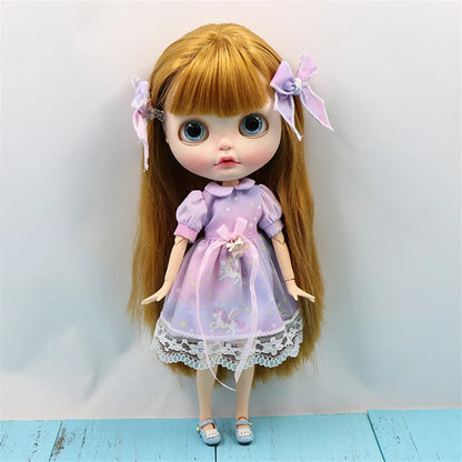 ICY DBS Blyth doll outfit licca body toy clothes Unicom purple dress with melamed
