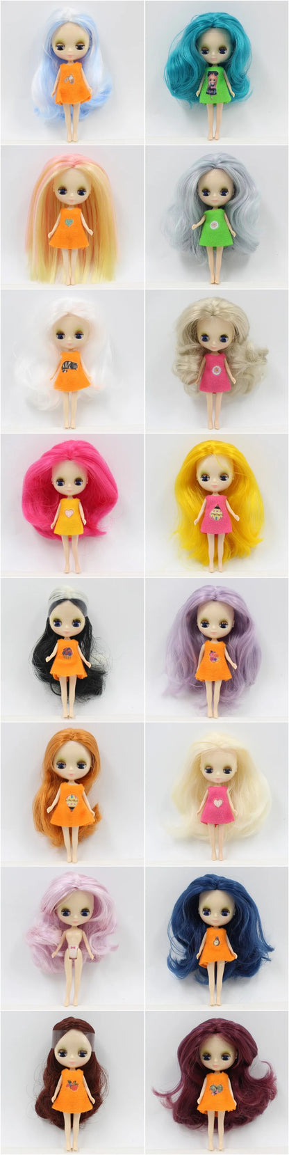 DBS blyth mini doll 10CM toy nude doll colorful long hair shiny face anime girls gift
