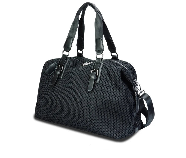 Women's Large Capacity Polyester Travel Tote Bag – Zipper Closure, Black