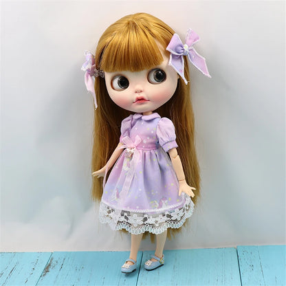 ICY DBS Blyth doll outfit licca body toy clothes Unicom purple dress with melamed
