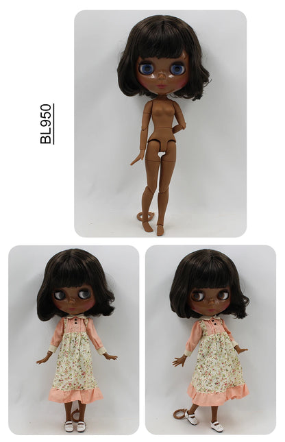 ICY DBS blyth doll super black skin joint body shiny face 30cm anime nude doll toy doll girls gift African American skin tone