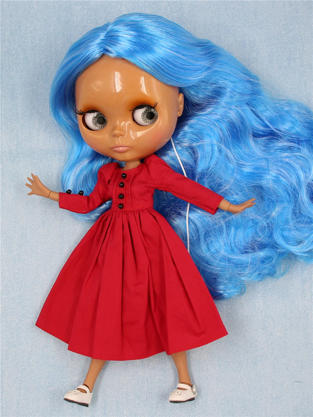 ICY DBS Blyth doll 1/6 bjd joint body dark skin shiny face blue hair white skin matte face Multi-colored hair 30CM toy anime
