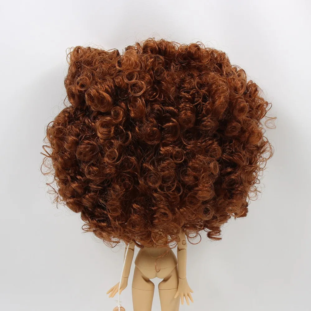 DBS blyth doll icy RBL scalp wigs for doll curly hair without bangs for DIY custom doll anime brown hair black hair white skin