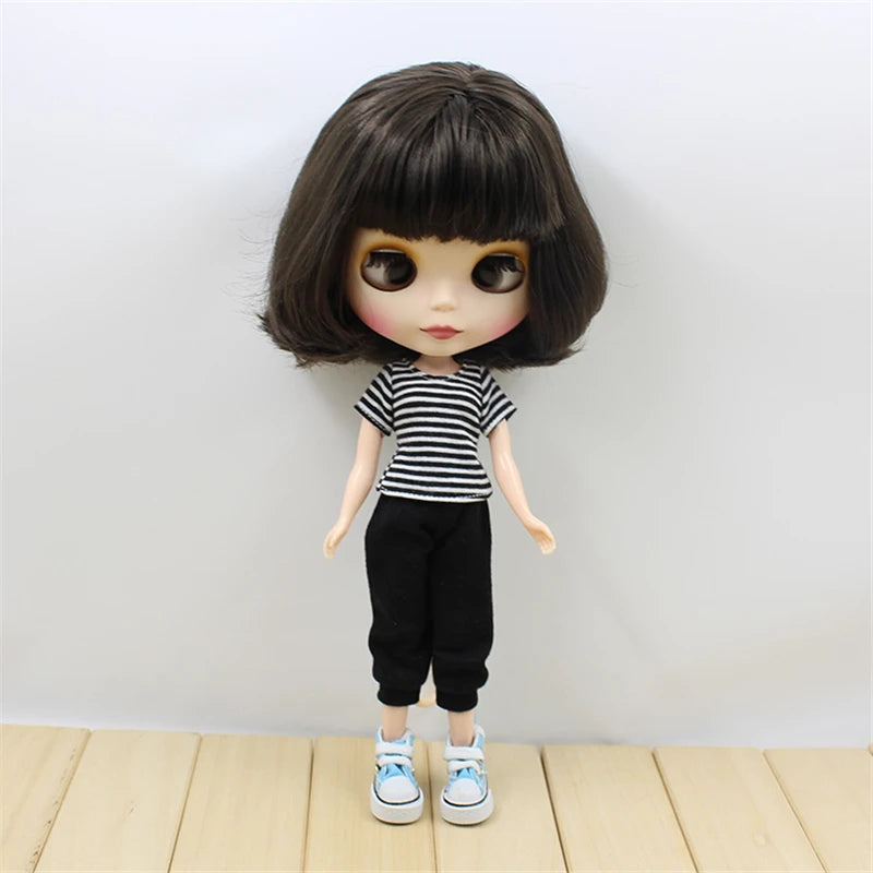 ICY DBS Blyth doll 1/6 bjd toy short black hair with crosseye crosseyes matte face BL950 30cm cute doll girl anime