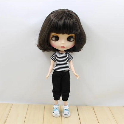 ICY DBS Blyth doll 1/6 bjd toy short black hair with crosseye crosseyes matte face BL950 30cm cute doll girl anime