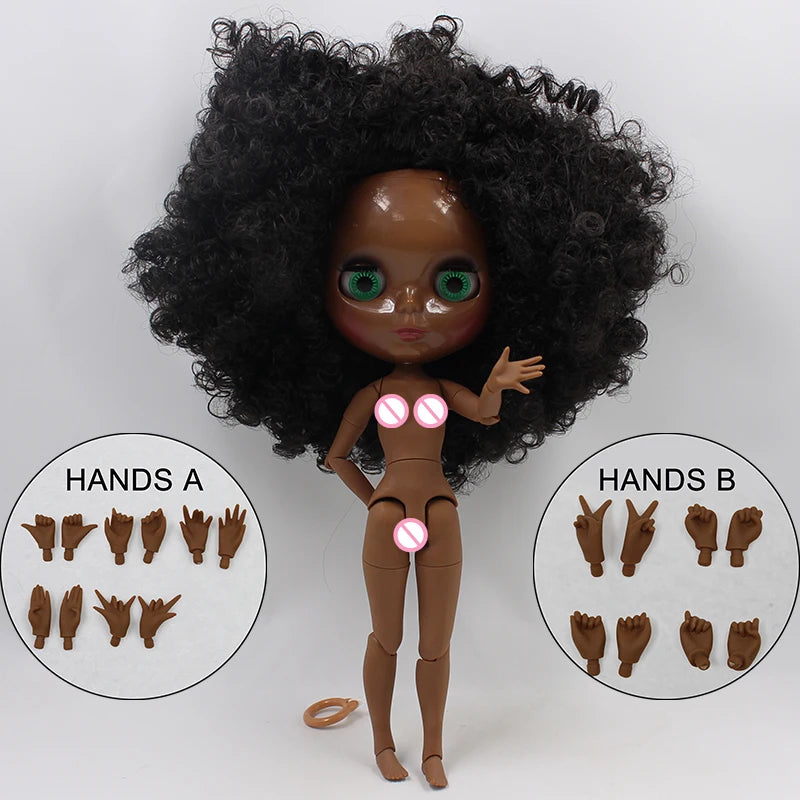ICY DBS blyth doll super black skin joint body shiny face 30cm anime nude doll toy doll girls gift African American skin tone