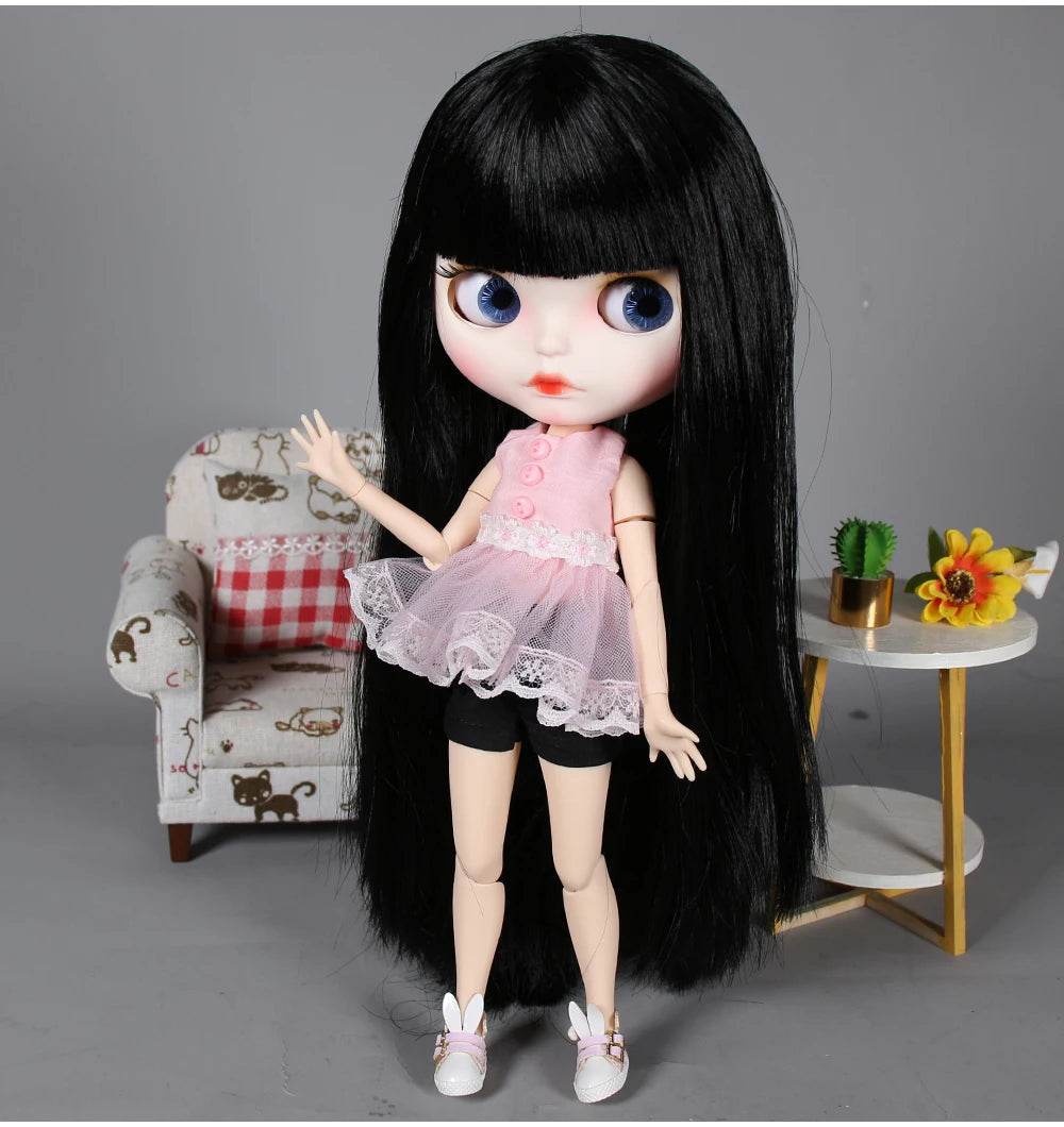 ICY DBS blyth doll 1/6 bjd white skin joint body black hair matte face eyebrows custom doll 30cm toy anime girls gift