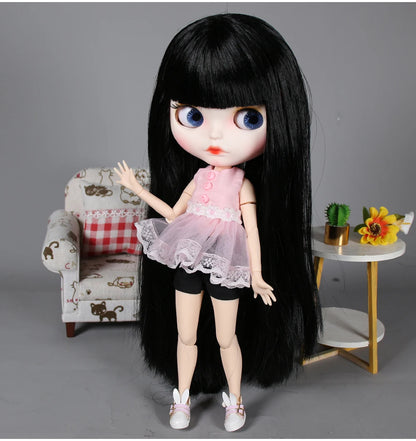 ICY DBS blyth doll 1/6 bjd white skin joint body black hair matte face eyebrows custom doll 30cm toy anime girls gift