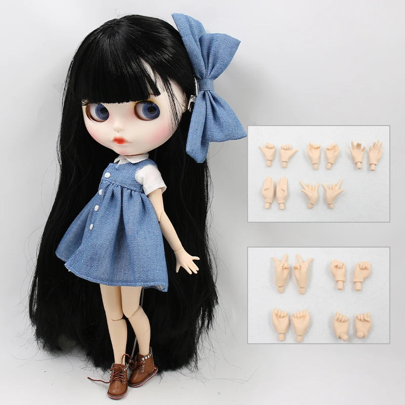 ICY DBS blyth doll 1/6 bjd white skin joint body black hair matte face eyebrows custom doll 30cm toy anime girls gift