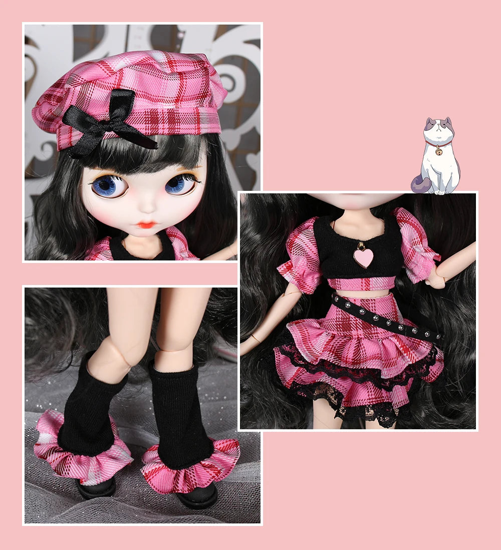 ICY DBS Blyth doll clothes pink dress Berets Plaid skirt anime suit cool outfits cosplay girl