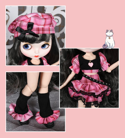 ICY DBS Blyth doll clothes pink dress Berets Plaid skirt anime suit cool outfits cosplay girl