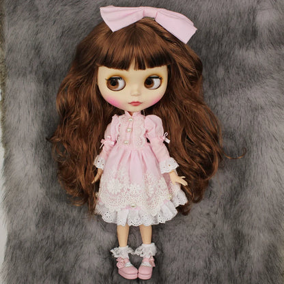 ICY DBS Blyth doll clothes outfits toy for blyth doll icy joint body licca body pink dress white hat