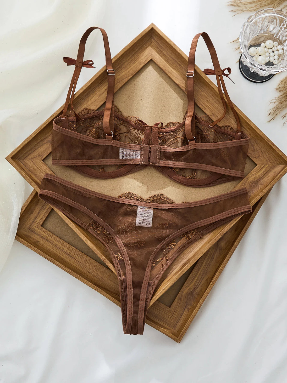 Women's Sheer Floral Embroidered Lingerie Set
