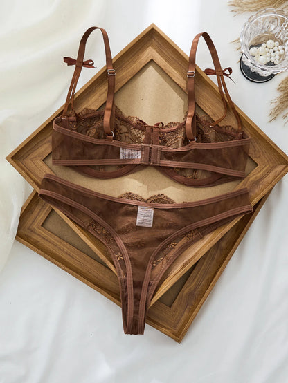 Women's Sheer Floral Embroidered Lingerie Set