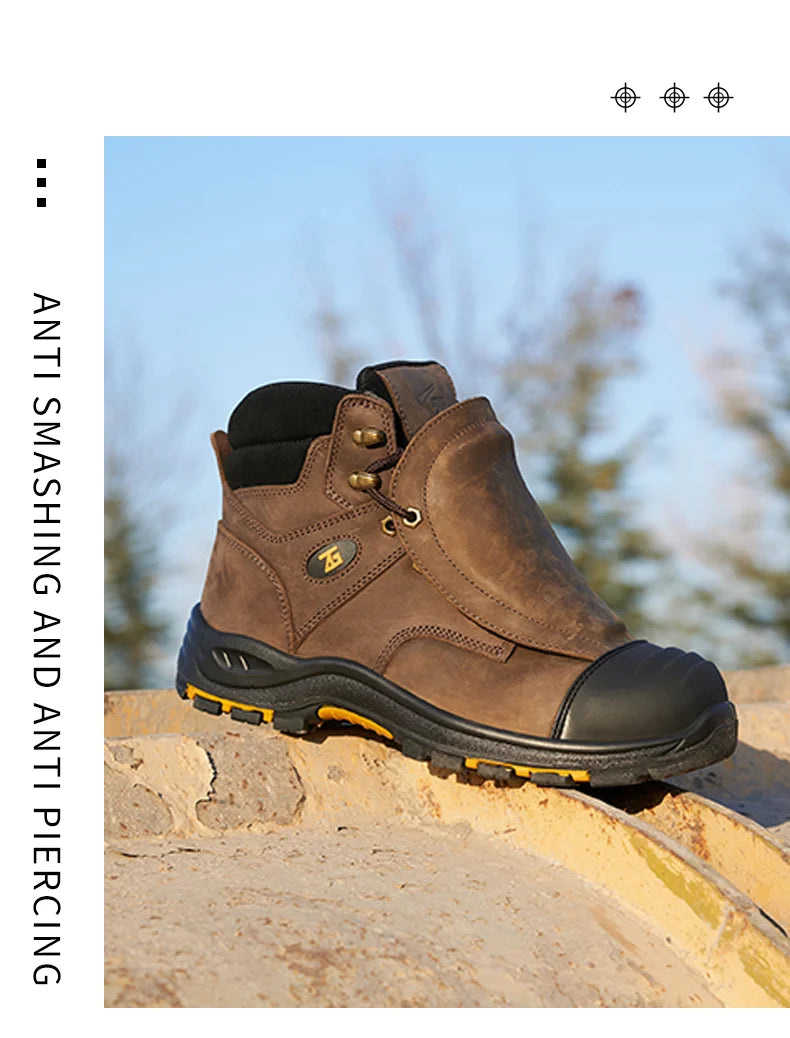 Genuine Leather Work Safety Boots Men High Temperature Resistant Welding Shoes Puncture-Proof Indestructible Shoes Work Boots