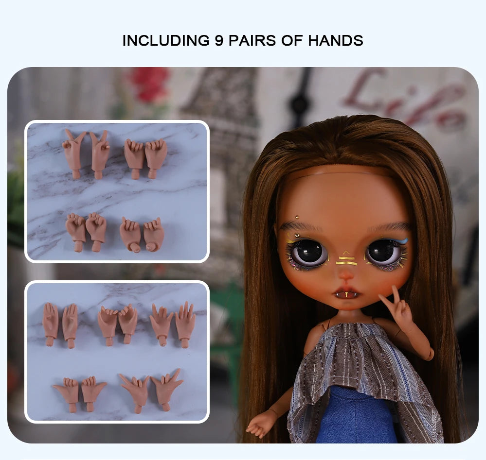 ICY DBS Blyth 1/6 Doll Hand drawn Set Black Skin Long Eyelash Sleeping Eye Special Eye