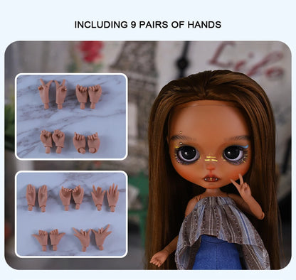 ICY DBS Blyth 1/6 Doll Hand drawn Set Black Skin Long Eyelash Sleeping Eye Special Eye