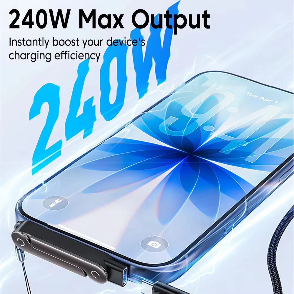 240W USB Type-C Lightning Built-in Stand Adapter Multi-function Foldable Converter for Phone