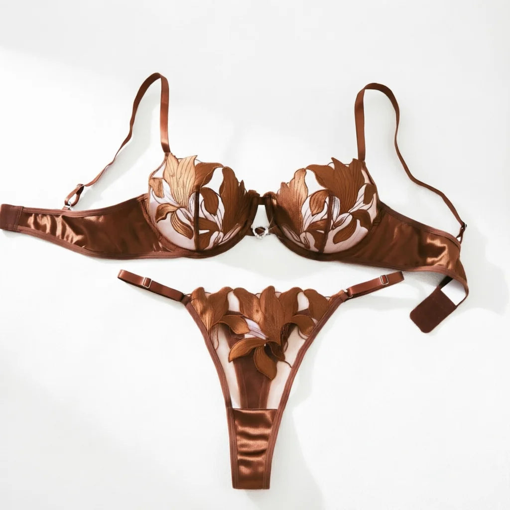 Floral Embroidered Bra & Brief Set