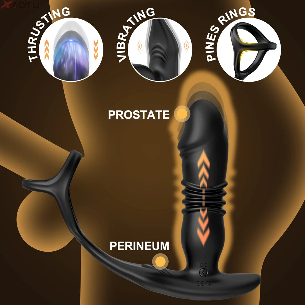 Male Prostate Massage Vibrator Double Ring Anal Plug Vibrator Silicone Delay Ejaculation Male Masturbator Adult Sex Toys for Men