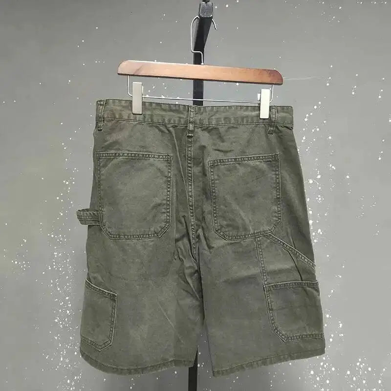 IEFB Men's Wear Knee Length Denim Shorts Summer New Multi Pocket Loose Jeans Solid Color Japanese Style Male Overalls 9C6027